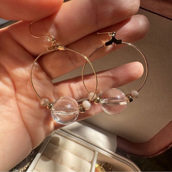 Elegant Gold and Clear Hoop Earrings - Picture 4 of 4